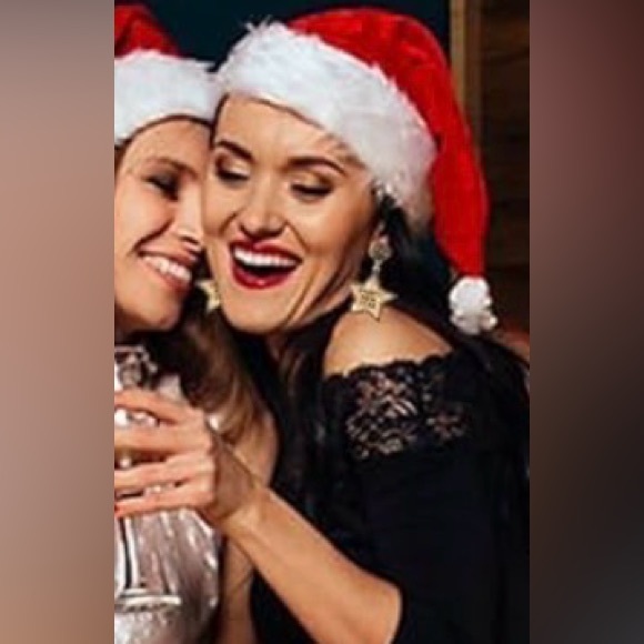 Gold & Black Rhinestone Happy New Year Star Earrings | NYE Party Jewelry - Picture 4 of 4